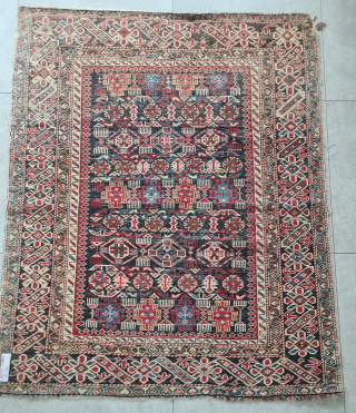 Antique Caucasian Kazak Chichi rug with beautiful natural colors. Low pile and signs of wear (see photos). The dark wool is corroded/oxidized with age. Nevertheless, a great example of its class. Dimensions:  ...