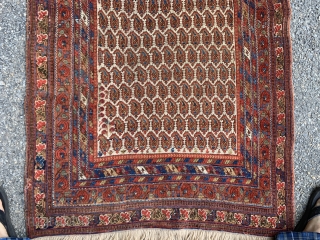 Antique Afshar 3’.4” * 4’.3”. 
Added artificial fringe                         