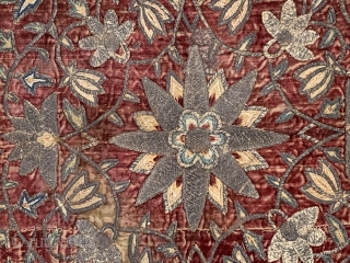 Persian textile with metal and silk on velvet, measuring 24” 26”
                      