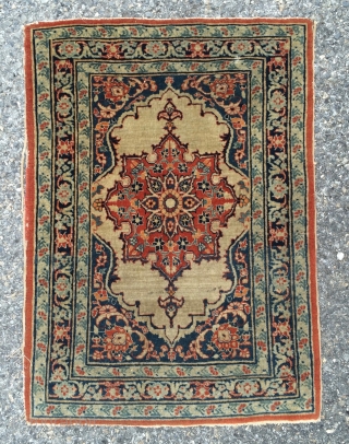 Nice Small Haji Jalili Tabriz measuring 22" * 31".
Damage to edges and old type dry glue on the back as shown, but easily removable.         