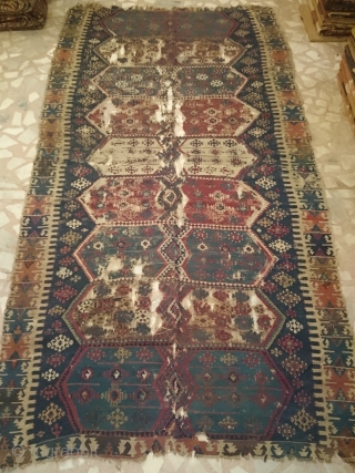 Malatya Sinan Kilim In Fragmentary Condition. 
Size: 180x350cm. On request it can be mounted.                   