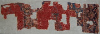 West Anatolian Ushak Saf Fragment. Mounted. Size of linen support (full size): 52x148cm, fragment size: about 42x138cm.                