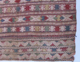 Antique Southeast Asian Textile. Supplementary weft silk and cotton. Laos.  Size: 25 1/2 by 15 1/2 inches.               