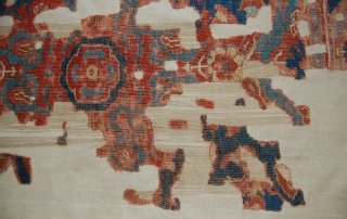 West Anatolian Oushak Rug Fragment – Smyrna Rug. Mounted. Size of support (linen): 116x182cm, fragment size: about 106x172cm.               