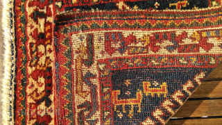 Khamseh bag front: Truly collectible, with very tribal feel and drawing. Good condition, good wool, good colours, good dyes; a little gem. Ca. 1900, 51x55 cm. Shipping from Germany. rr messaging or  ...