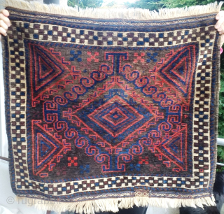 Baluch bagface, Afghanistan, 1st quarter 20th cent. All good natural dyes, good wool, soft handle. One repair (last picture). Unusual white ground border. Smallish size, probably made for own use rather than  ...