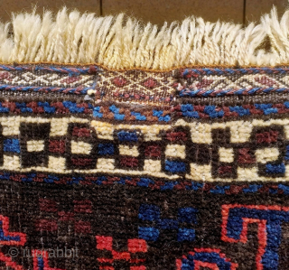 Baluch bagface, Afghanistan, 1st quarter 20th cent. All good natural dyes, good wool, soft handle. One repair (last picture). Unusual white ground border. Smallish size, probably made for own use rather than  ...