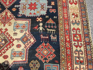 Exceptional Large 19Th Century Caucasian Shirvan Rug.

size 10'5''x5'6''. condition ,colors and design superb.date on the corner of the rug.very fine knots quality.add to your best collection.q email please.     