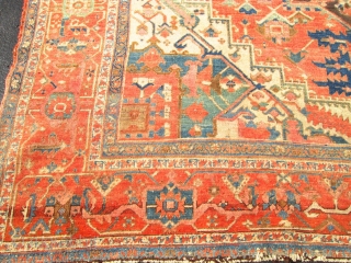 Decorative 9'x10' Antique Persian Serapi Oriental Rug.

size Ex 10'4''x8'10''. condition low even pile ,no wear.no repair. good quality knots. nice brown color abrash.circa 1880.         