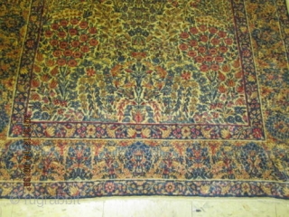 Gorgeous Antique Persian Laver Kerman Rug.

size 7'3''x4'6''. circa 1920. condition near perfect.lovely colors. all original .no repair, very fine rug.             