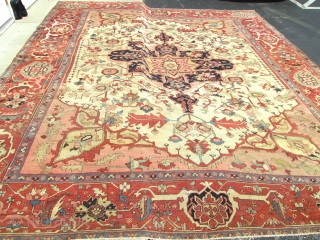 Stunning Antique Persian Serapi Rug.

size 12'x14' condition great low even pile .circa 1880.great colors.
                   