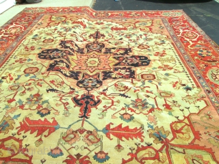 Stunning Antique Persian Serapi Rug.

size 12'x14' condition great low even pile .circa 1880.great colors.
                   