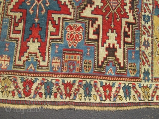 4'x5'9'' Exceptional Very Rare Leshghi Stars Caucasian Rug.

early 19th century Circa 1820 to 1840. condition very good for the age ,low even pile with small  oxidase brown old re pile .different  ...