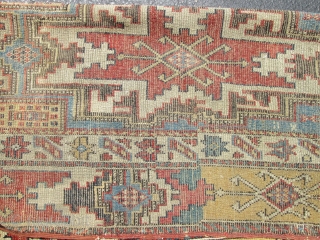 4'x5'9'' Exceptional Very Rare Leshghi Stars Caucasian Rug.

early 19th century Circa 1820 to 1840. condition very good for the age ,low even pile with small  oxidase brown old re pile .different  ...