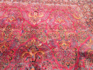 Lovely Antique Persian Sarouk.

size 11'5''x8'8''.

condition superb.

lovely green and gold colors.                       