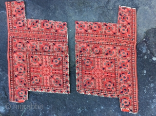 Unknown sumac needlework pieces, a mirror pair of what appear to be parts of a prelate's ceremonial habit. Likely Eastern Church or Armenian, possibly Russian Orthodox.  A carefully designed and skillfully  ...