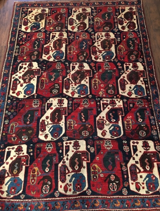 Late 19th century SW Persian khamseh good condition and very nice colors and design.
Size 4.1x5.11                  