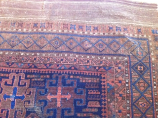 BALUCH RUG
4'10 BY 7'3 FT
BEAUTIFUL COLORS
KILIM SKIRTS ARE GOOD CONDITION
ATTRACTIVE CROSSES                      