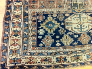 CAUCASIAN RUG 
FINE AS A SILK RUG 
BRILLIANT DESIGN AND COLORS 
3'9 BY 4'4 FT 
CONDITION AS SEEN NEEDS A TURKISH BATH AND IT IS INCLUDED TO THE SALE PRICE
SOLD,THANKS   