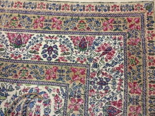 VERY FINE KERMAN RUG WITH BOTEH DESIGN
EXCELLENT CONDITION
NO REPAIRS,NO SMELL,NO WORN AREAS
THE SIZE IS 5'3 BY 8'7 FT               