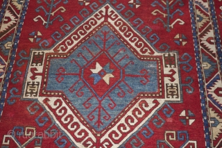 Mid 19th century Caucasian Faralov Kazakh, size: 9'7" x 5'7".  Small amounts of restoration reweaving completed. 
Very good condition otherwise.  Unusual size.  Great rug.      