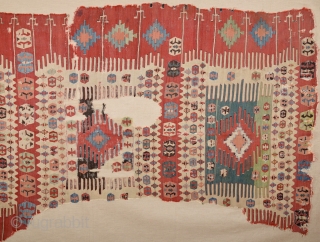 18th Century Anatolian Kilim mounted on linen size 167x295 cm                       