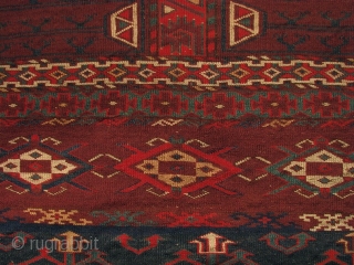 Yomud Engsi, West Turkestan from the mid 19th century. It is 5’4” x 4’1”. Exhibited in “Rugs from Private Collections in the Thirteen Original States", Marketplace Design Center, Philadelphia, Eight International Conference  ...