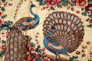 Manchester Print Pichwai Of Peacock From Manchester England made for Indian Market.C.1900. The dance of the Peacock depicts that its starting of the Monsoon season and they are welcoming it with joy.  ...