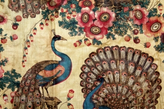 Manchester Print Pichwai Of Peacock From Manchester England made for Indian Market.C.1900. The dance of the Peacock depicts that its starting of the Monsoon season and they are welcoming it with joy.  ...