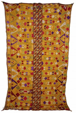 Phulkari From East(Punjab) India Called As Darshan Dwar.Very Rare Pattern.Extremely Fine Phulkari.Its Size is W-138cm X L-235cm.(DSL02720).                