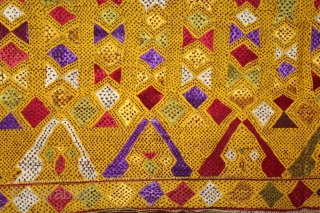 Phulkari From East(Punjab) India Called As Darshan Dwar.Very Rare Pattern.Extremely Fine Phulkari.Its Size is W-138cm X L-235cm.(DSL02720).                