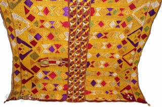 Phulkari From East(Punjab) India Called As Darshan Dwar.Very Rare Pattern.Extremely Fine Phulkari.Its Size is W-138cm X L-235cm.(DSL02720).                