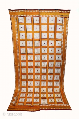 Phulkari From West(Pakistan)Punjab India Called As Shisha(Mirror)Design Bagh.C.1900. Floss Silk on Hand Spun Cotton khaddar Cloth.(DSLE04190).                 