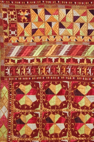 Phulkari From East(Punjab)India Called As Phulkari. Rare Design. Floss Silk on Hand Spun Cotton khaddar Cloth. Its size is 126cm x 224cm.(DSLI05100).           