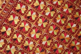 Phulkari From East(Punjab)India Called As Phulkari. Rare Design. Floss Silk on Hand Spun Cotton khaddar Cloth. Its size is 126cm x 224cm.(DSLI05100).           