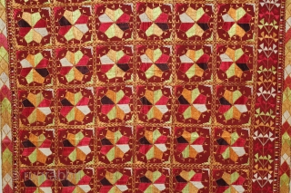 Phulkari From East(Punjab)India Called As Phulkari. Rare Design. Floss Silk on Hand Spun Cotton khaddar Cloth. Its size is 126cm x 224cm.(DSLI05100).           