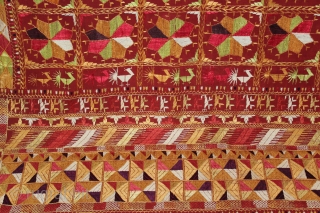 Phulkari From East(Punjab)India Called As Phulkari. Rare Design. Floss Silk on Hand Spun Cotton khaddar Cloth. Its size is 126cm x 224cm.(DSLI05100).           