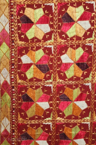 Phulkari From East(Punjab)India Called As Phulkari. Rare Design. Floss Silk on Hand Spun Cotton khaddar Cloth. Its size is 126cm x 224cm.(DSLI05100).           