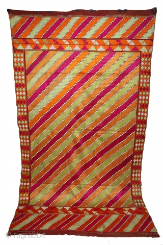 Phulkari From East(Punjab)India Called As Punjabi Bagh.Rare Design.Floss Silk on Hand Spun Cotton khaddar Cloth.Its size is W-135cm X L-232cm.(DSE04210).             