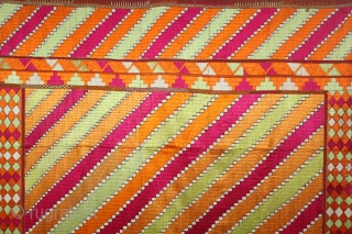 Phulkari From East(Punjab)India Called As Punjabi Bagh.Rare Design.Floss Silk on Hand Spun Cotton khaddar Cloth.Its size is W-135cm X L-232cm.(DSE04210).             