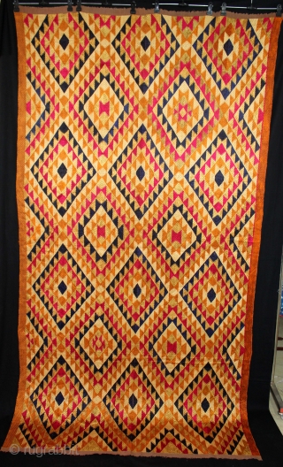 Phulkari From West(Pakistan)Punjab India Called As Panchrangi Bagh. Beautiful colour Combination of Panchrangi (Five Coloured One). One of the rare design in Indian Phulkari.(DSE02200)         