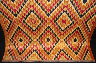 Phulkari From West(Pakistan)Punjab India Called As Panchrangi Bagh. Beautiful colour Combination of Panchrangi (Five Coloured One). One of the rare design in Indian Phulkari.(DSE02200)         