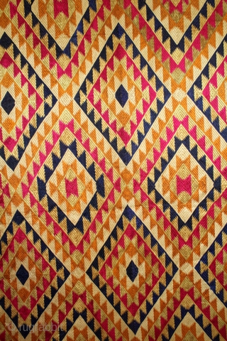 Phulkari From West(Pakistan)Punjab India Called As Panchrangi Bagh. Beautiful colour Combination of Panchrangi (Five Coloured One). One of the rare design in Indian Phulkari.(DSE02200)         