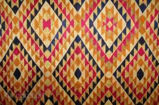 Phulkari From West(Pakistan)Punjab India Called As Panchrangi Bagh. Beautiful colour Combination of Panchrangi (Five Coloured One). One of the rare design in Indian Phulkari.(DSE02200)         