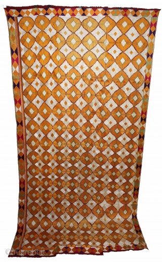 Phulkari From West(Pakistan)Punjab India.Very Rare Design Of Bagh. Floss Silk on Hand Spun Cotton khaddar Cloth.Its Size is W-128cm X L-250cm.Extremely Fine Bagh.(DSL02750).          