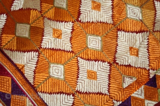 Phulkari From West(Pakistan)Punjab India.Very Rare Design Of Bagh. Floss Silk on Hand Spun Cotton khaddar Cloth.Its Size is W-128cm X L-250cm.Extremely Fine Bagh.(DSL02750).          