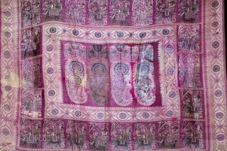 Baluchar Sari woven in silk Brocade From Murshidabad,West Bengal,India.Circa 1900.Here the pallu of the sari is decorated with large paisleys set within a border of human figures RAJA seating in his Raj-elephant.  ...