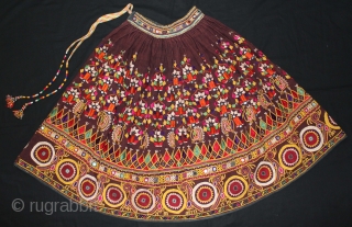 Bhansali Wedding Ghaghra (Skirt) Silk Embroidery with Mirrorwork,from Kutch Gujarat India.Its size is 83cm X 300cm.(DSL02770).                 