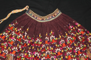 Bhansali Wedding Ghaghra (Skirt) Silk Embroidery with Mirrorwork,from Kutch Gujarat India.Its size is 83cm X 300cm.(DSL02770).                 