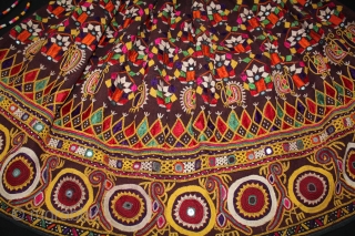 Bhansali Wedding Ghaghra (Skirt) Silk Embroidery with Mirrorwork,from Kutch Gujarat India.Its size is 83cm X 300cm.(DSL02770).                 